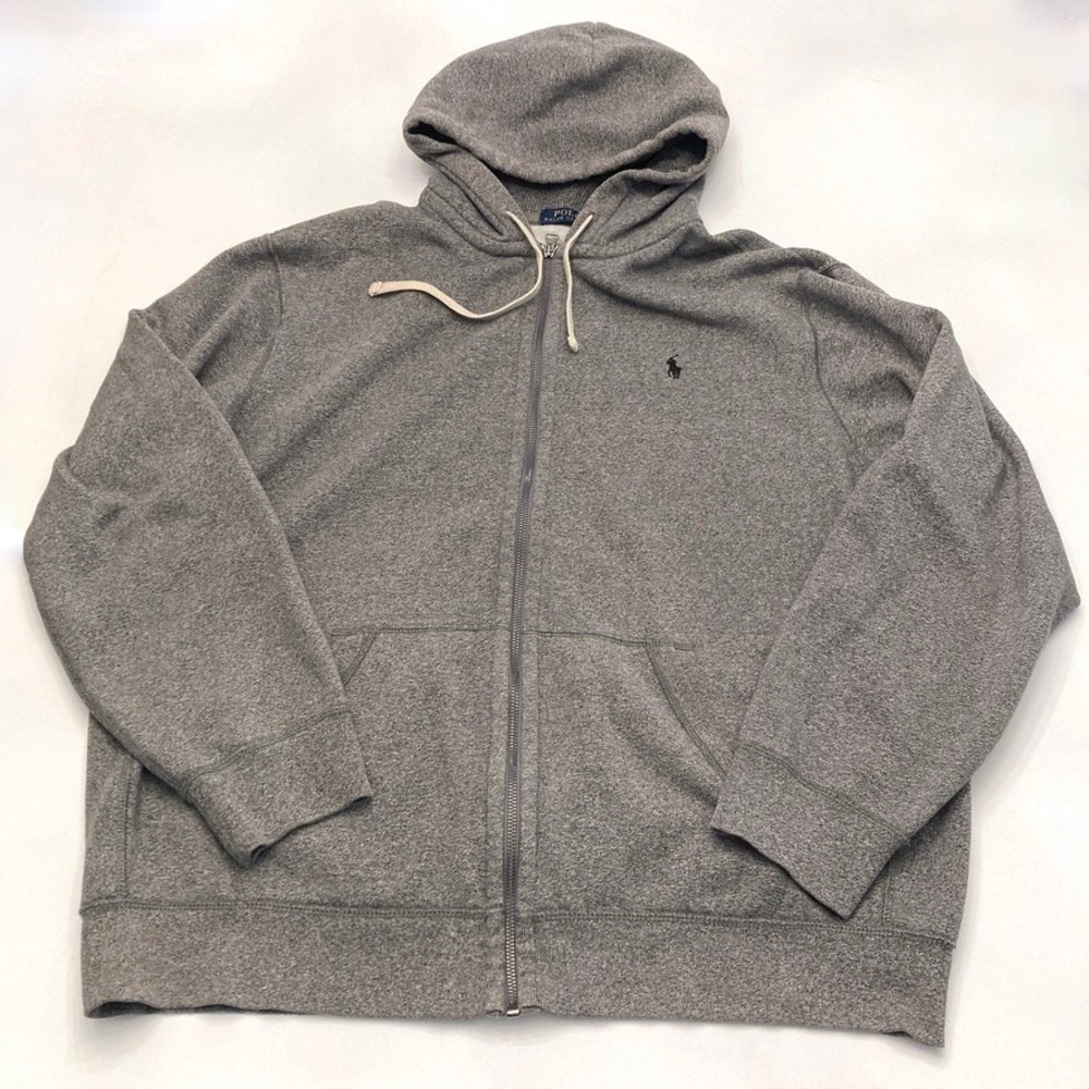 Polo Ralph Lauren Hoodie Mens XXL Gray Full Zip Heavyweight Sweatshirt Pony Logo